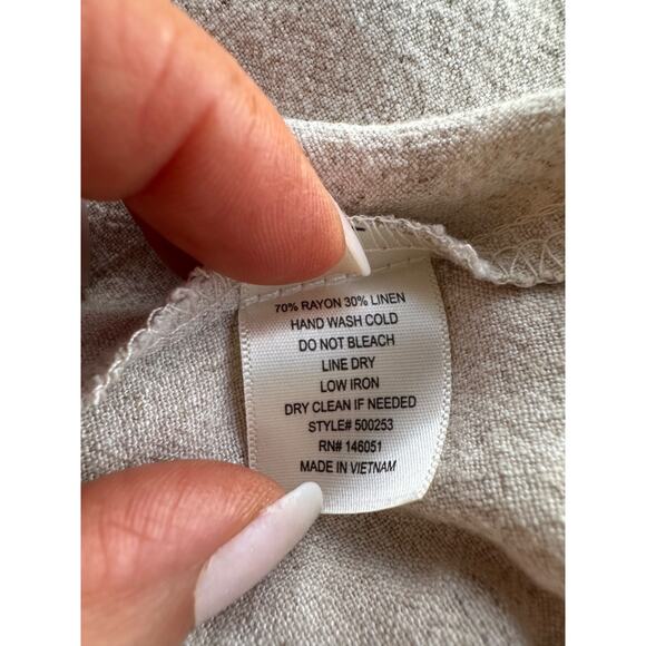 Monteau Los Angeles Linen Blend Small Beige Long button front Dress Cap Sleeves - Picture 9 of 10